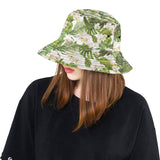 White orchid flower tropical leaves pattern Unisex Bucket Hat