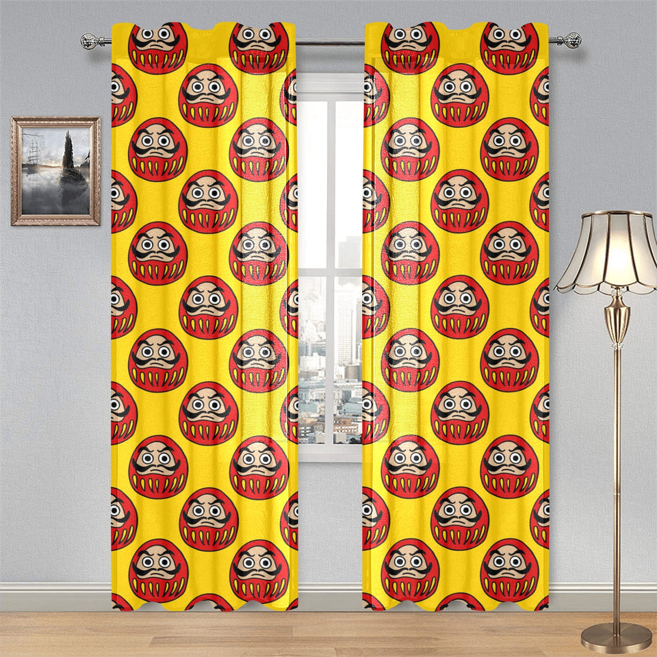 Daruma japanese wooden doll yellow background Gauze Curtain