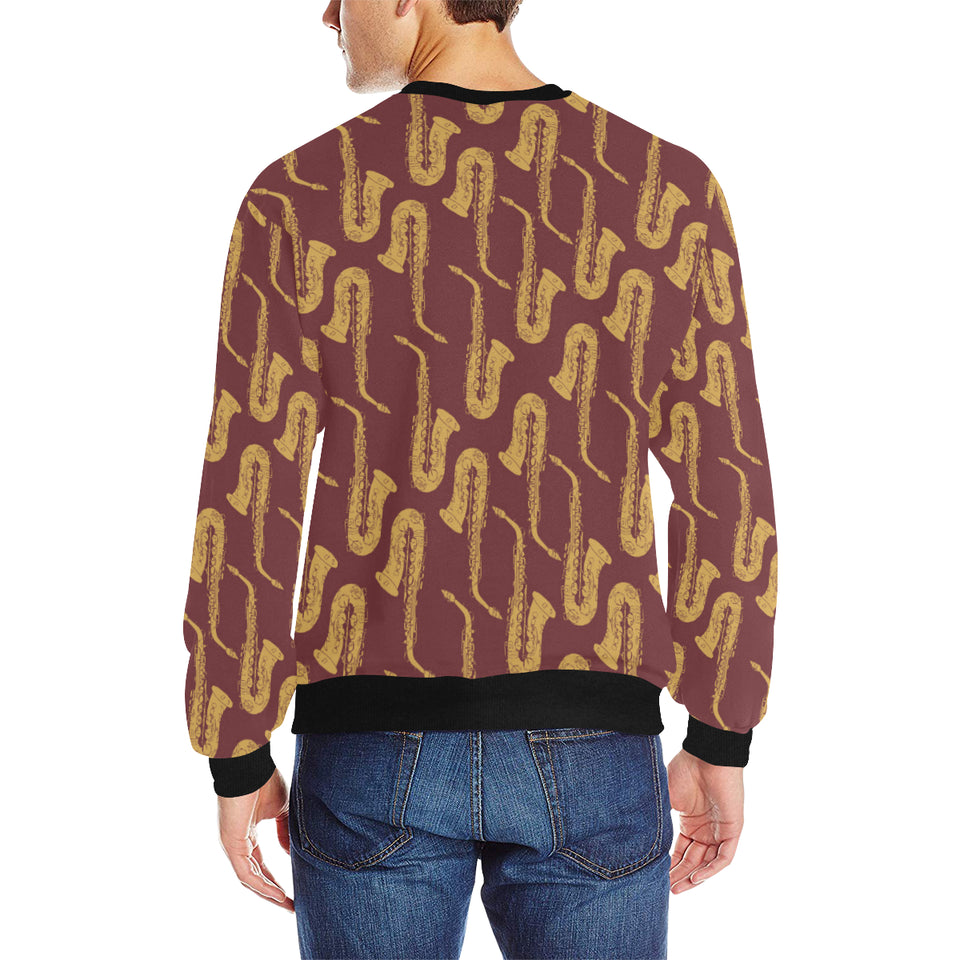 Hand drawn gold saxophone red background Men's Crew Neck Sweatshirt