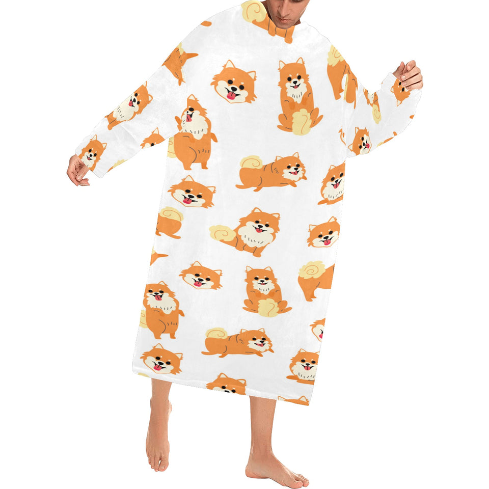 Brown pomeranian pattern Blanket Robe with Sleeves