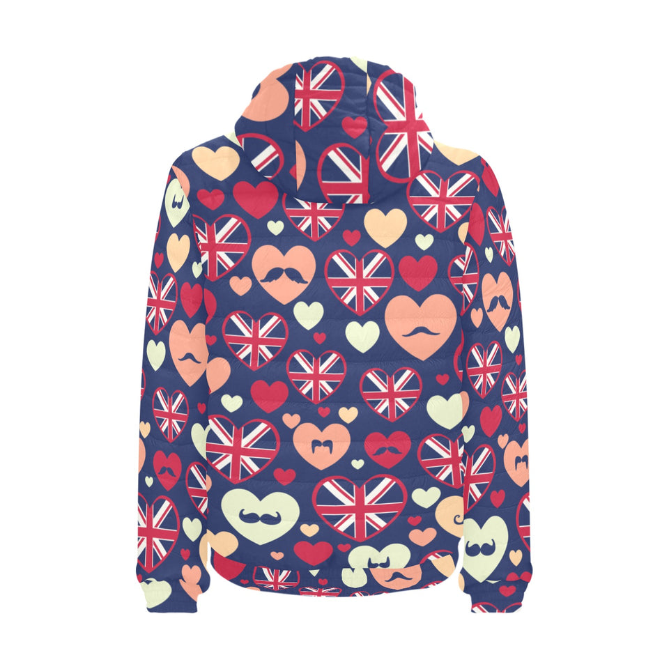 British Pattern Print Design 02 Men's Padded Hooded Jacket