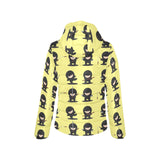 Cute ninja yellow background Women's Padded Hooded Jacket