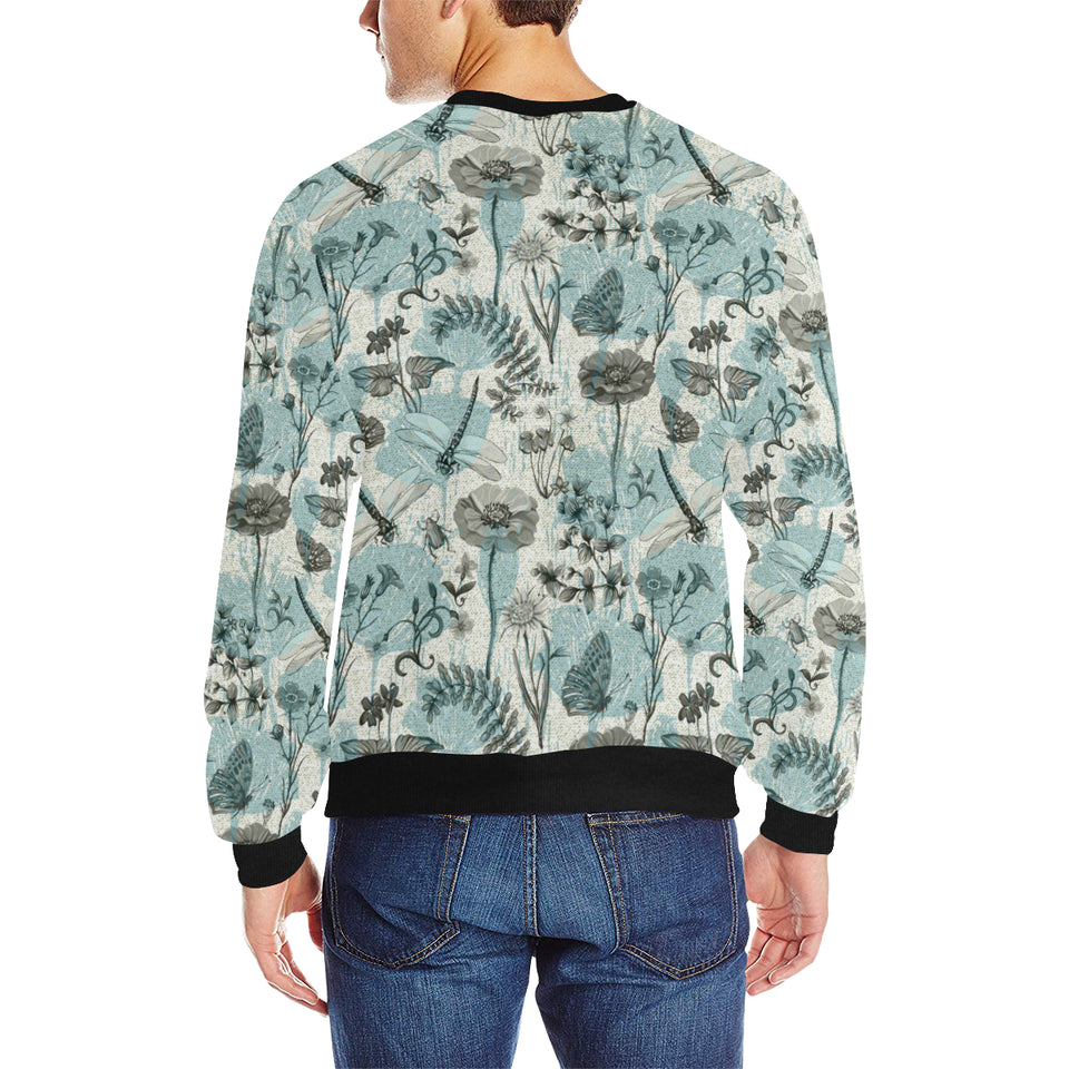 Dragonfly Butterfly Plants insect flower vintage s Men's Crew Neck Sweatshirt