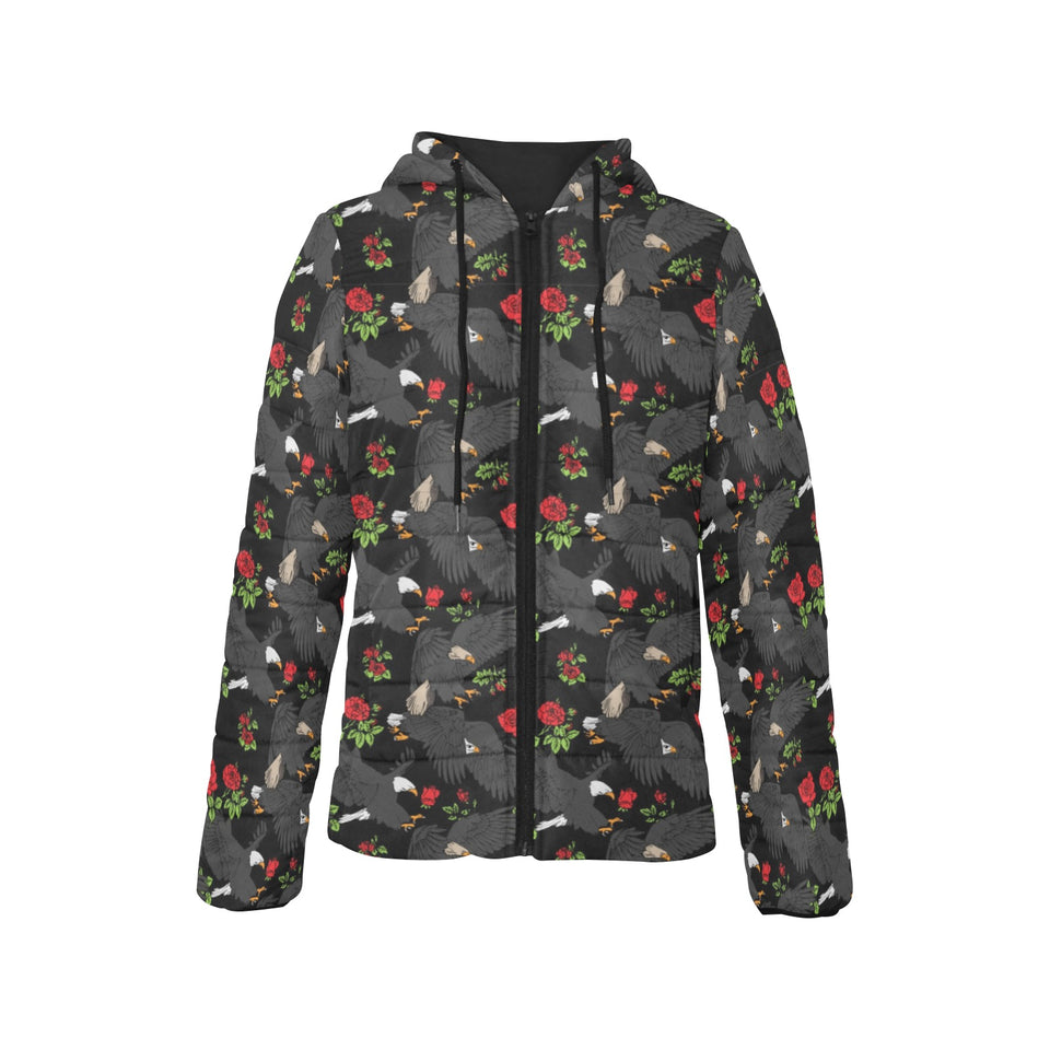 Eagle Pattern Print Design 04 Women's Padded Hooded Jacket