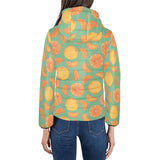 orange fruit pattern green background Women's Padded Hooded Jacket