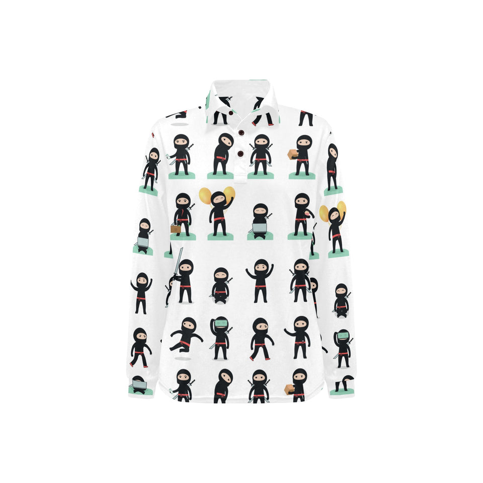 Cute ninja katana sword pattern Women's Long Sleeve Polo Shirt