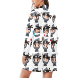Cute ninja design pattern Women's Long Sleeve Belted Night Robe