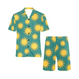 Sun green background Men's V-Neck Short Pajama Set