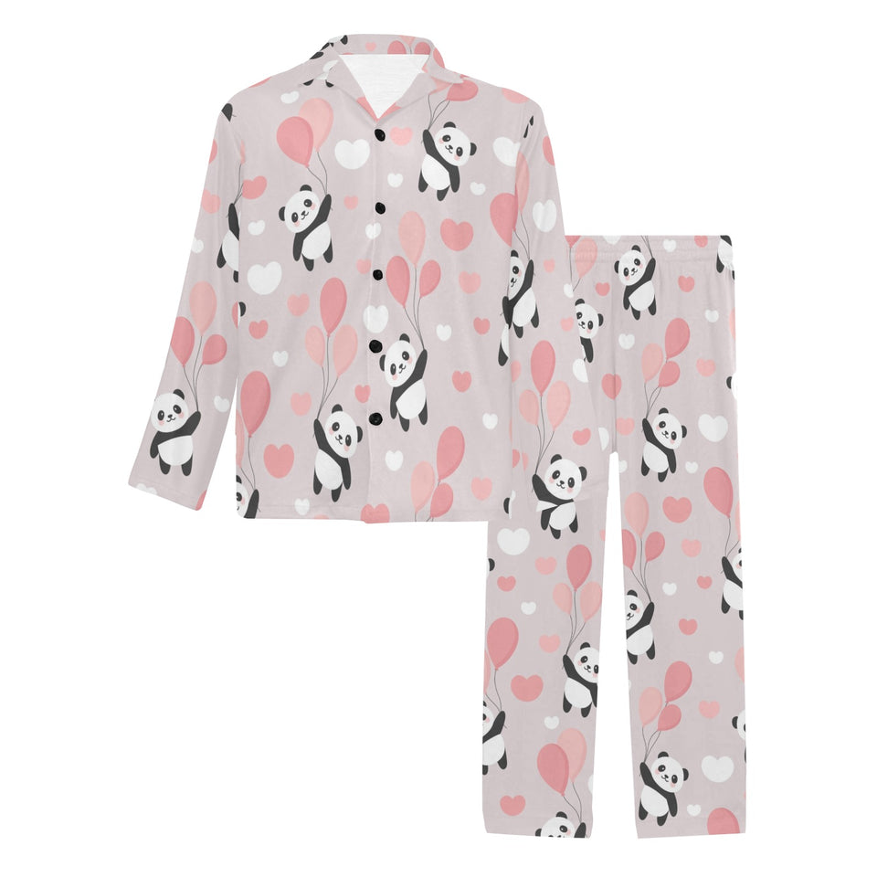 Cute panda ballon heart pattern Men's Long Pajama Set