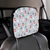 Snowman christmas tree snow gray background Car Headrest Cover