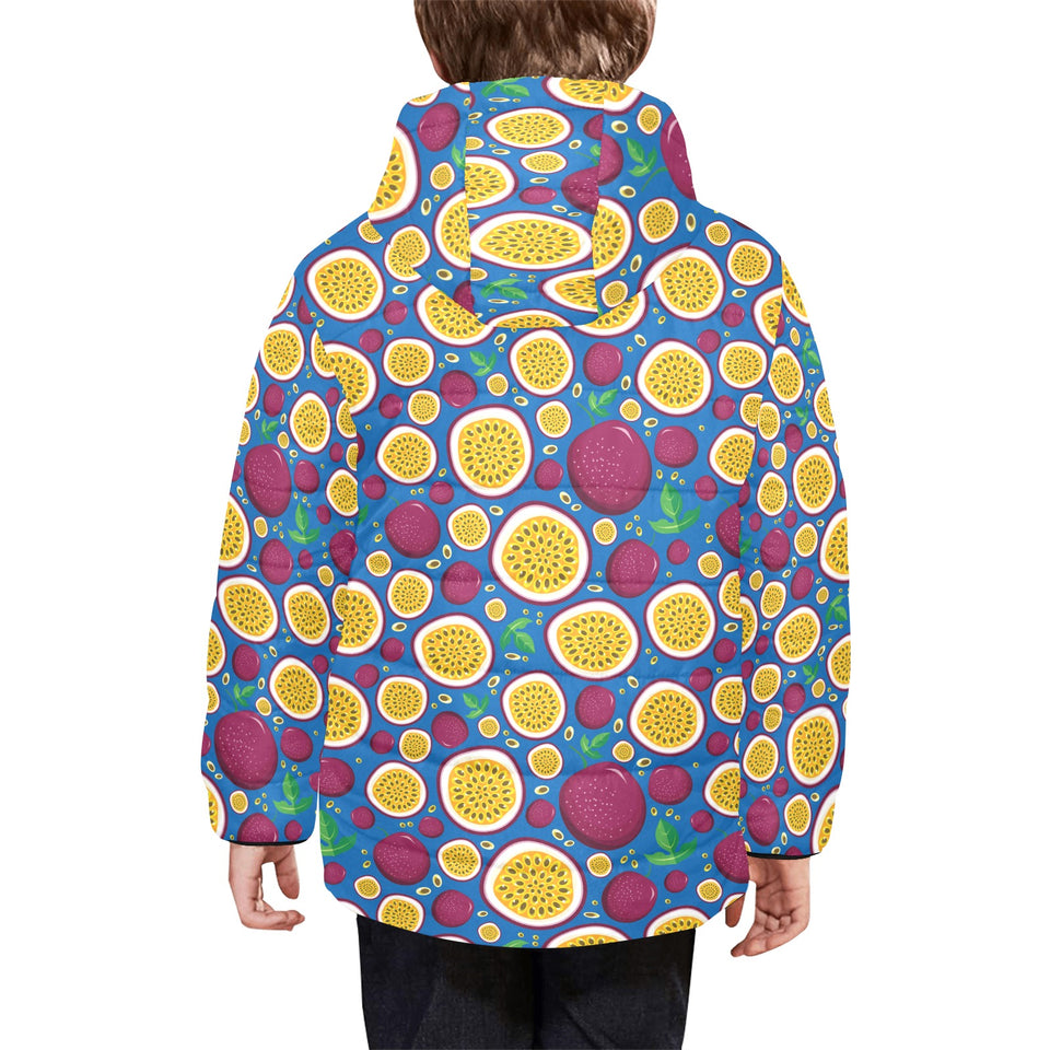 Passion fruit blue background Kids' Boys' Girls' Padded Hooded Jacket