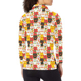 Colorful Maneki neko cat pattern Women's Long Sleeve Polo Shirt