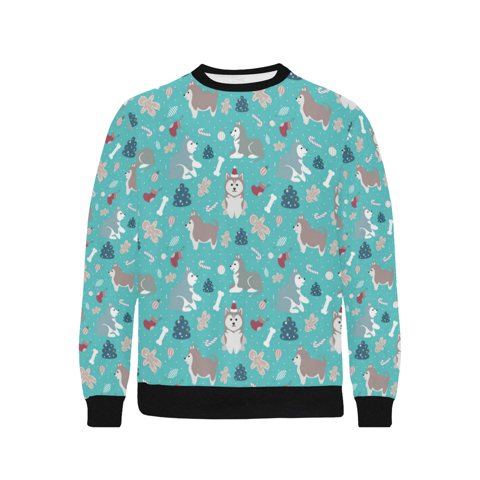 Christmas cute siberian husky puppie pattern Men's Crew Neck Sweatshirt