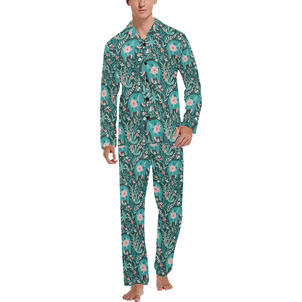 Elephants jungle pattern Men's Long Pajama Set