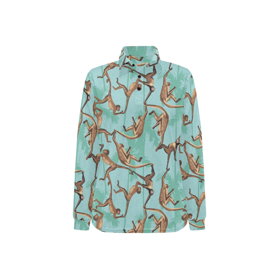 Monkey Palm tree background Women's Long Sleeve Polo Shirt