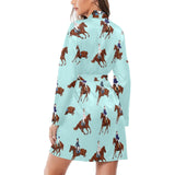 Horses running horses rider pattern Women's Long Sleeve Belted Night Robe