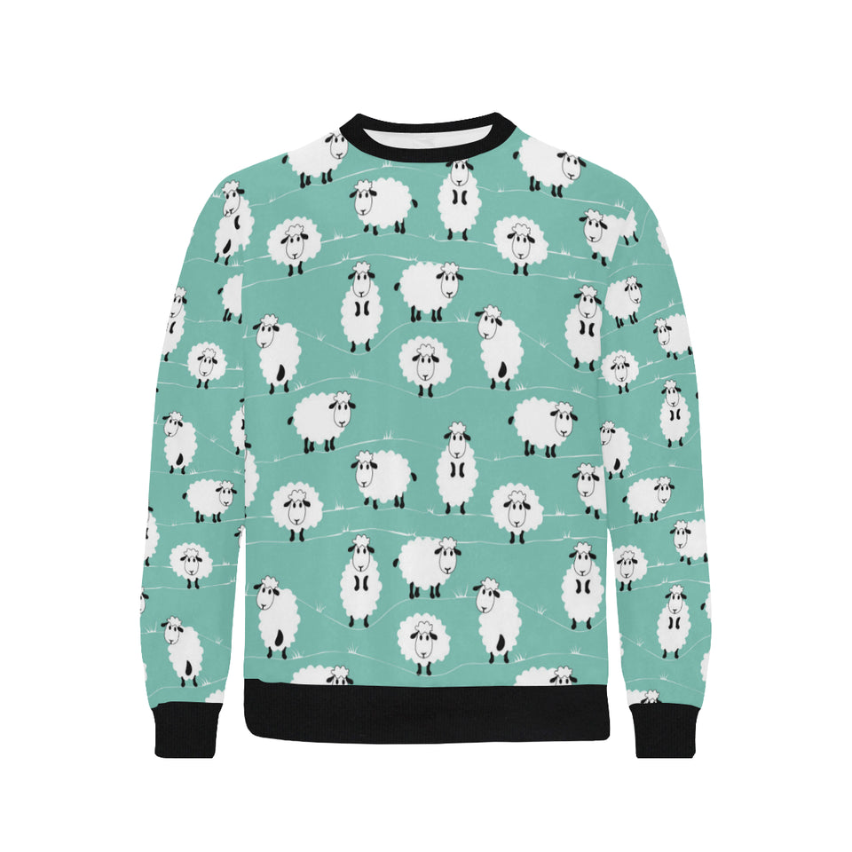 Cute sheep green background Men's Crew Neck Sweatshirt
