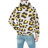 Gray Leopard print pattern Men's Padded Hooded Jacket