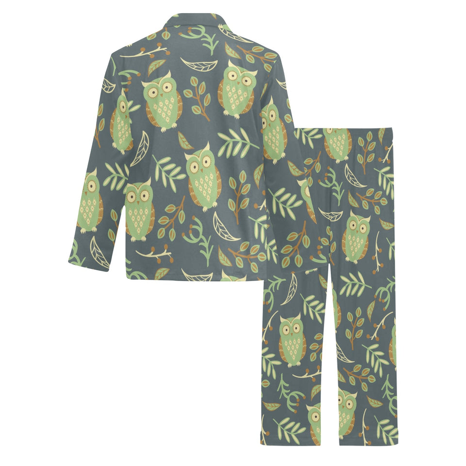 Cute owls leaves pattern Men's Long Pajama Set