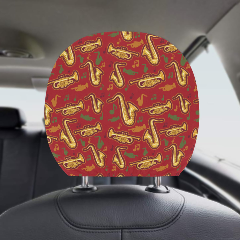 Saxophone cornet pattern red background Car Headrest Cover