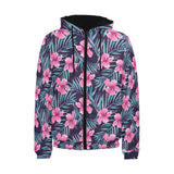 Hibiscus Pattern Print Design 05 Men's Padded Hooded Jacket