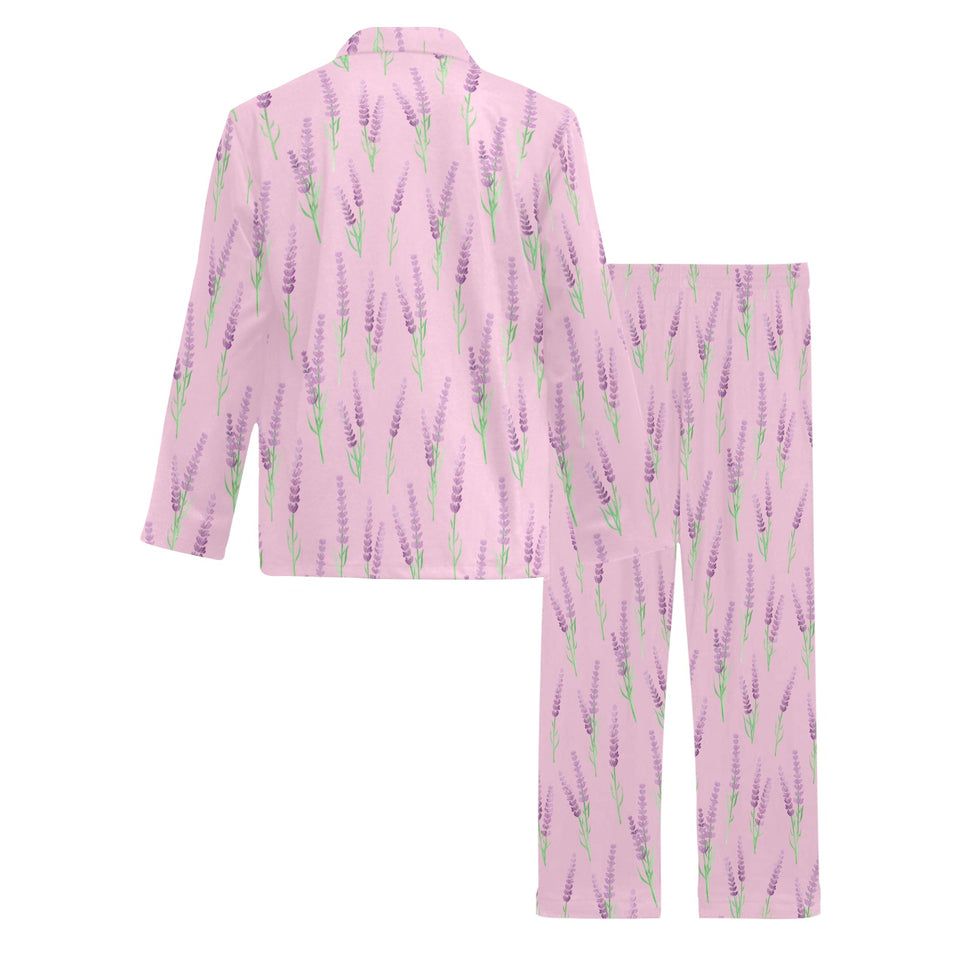 Lavender pattern pink background Men's Long Pajama Set