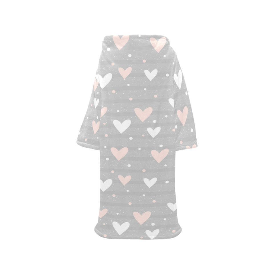 Heart pattern gray background Blanket Robe with Sleeves