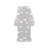 Heart pattern gray background Blanket Robe with Sleeves