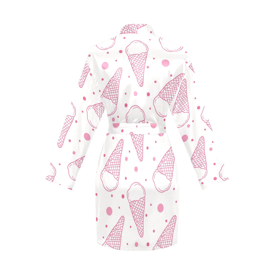 Hand drawn ice cream pattern Women's Long Sleeve Belted Night Robe