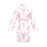 Hand drawn ice cream pattern Women's Long Sleeve Belted Night Robe
