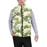 White orchid flower tropical leaves pattern Men's Padded Vest