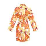Orange yellow orchid flower pattern background Women's Long Sleeve Belted Night Robe