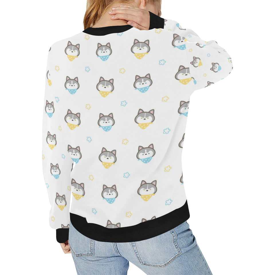 Cute Siberian Husky pattern Women's Crew Neck Sweatshirt
