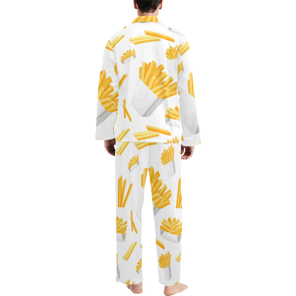 French fries white paper box pattern Men's Long Pajama Set