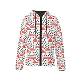 Red mushroom dot pattern Women's Padded Hooded Jacket