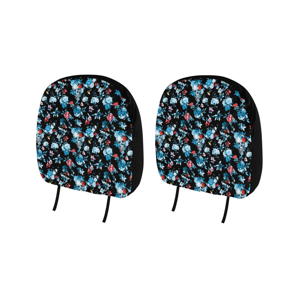 Skull flower roses leave pattern Car Headrest Cover