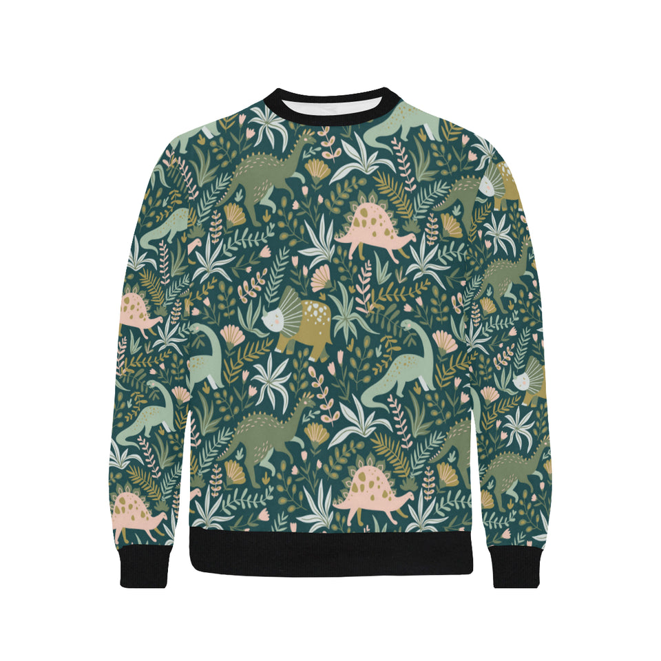 dinosaurs tropical leaves flower pattern Men's Crew Neck Sweatshirt