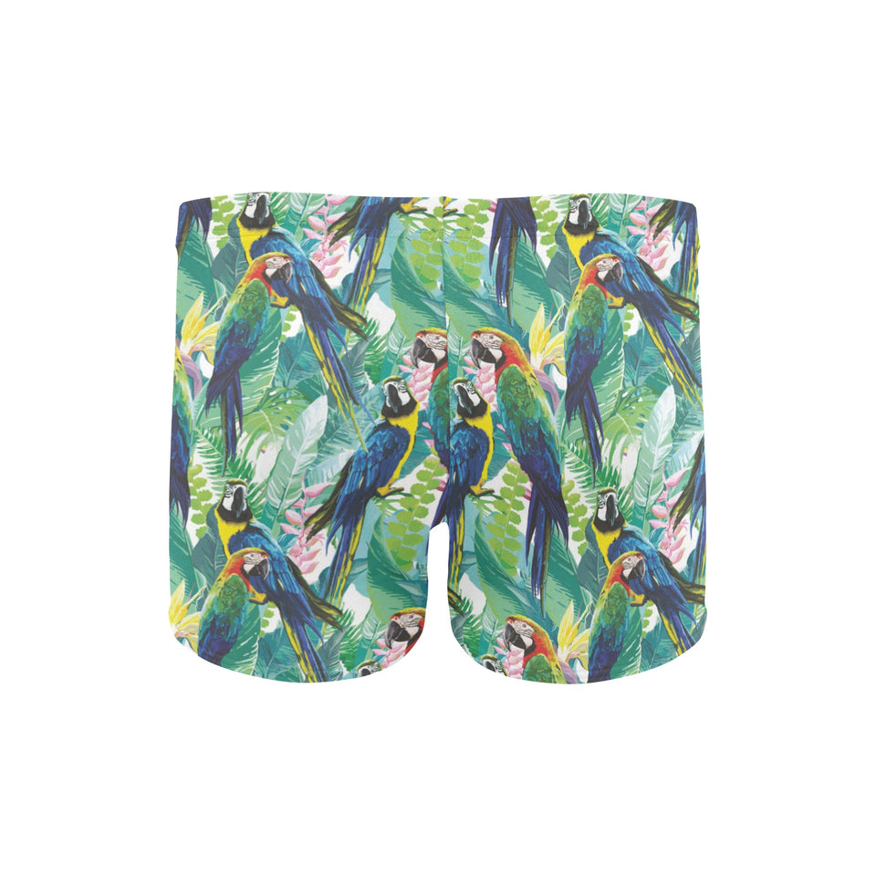 Colorful parrot exotic flower leaves Men's Swimming Trunks