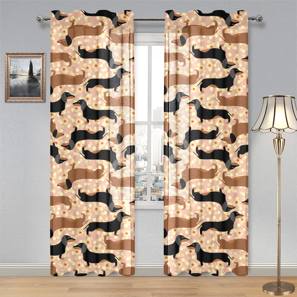 Dachshund floral background Gauze Curtain