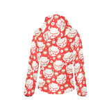 Cute Maneki neko cat red background Women's Padded Hooded Jacket