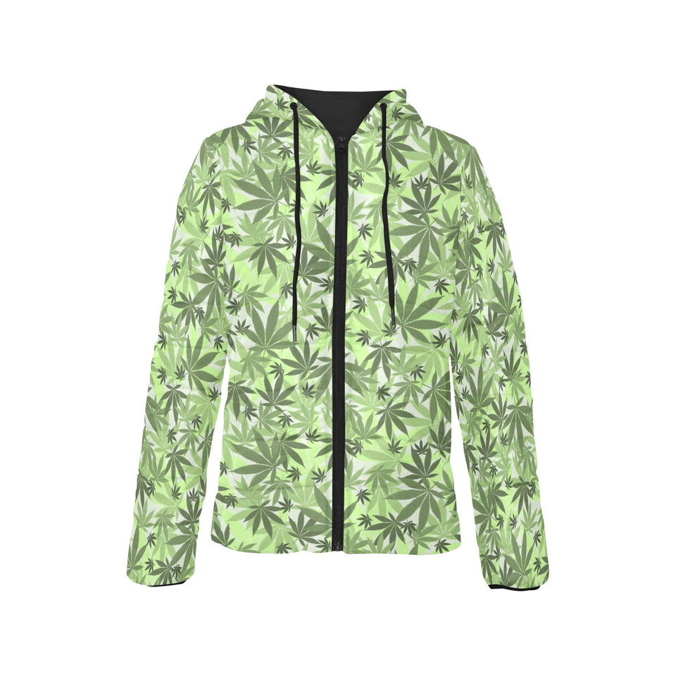Canabis Marijuana Weed Pattern Print Design 01 Women's Padded Hooded Jacket