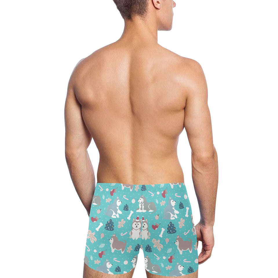 Christmas cute siberian husky puppie pattern Men's Swimming Trunks