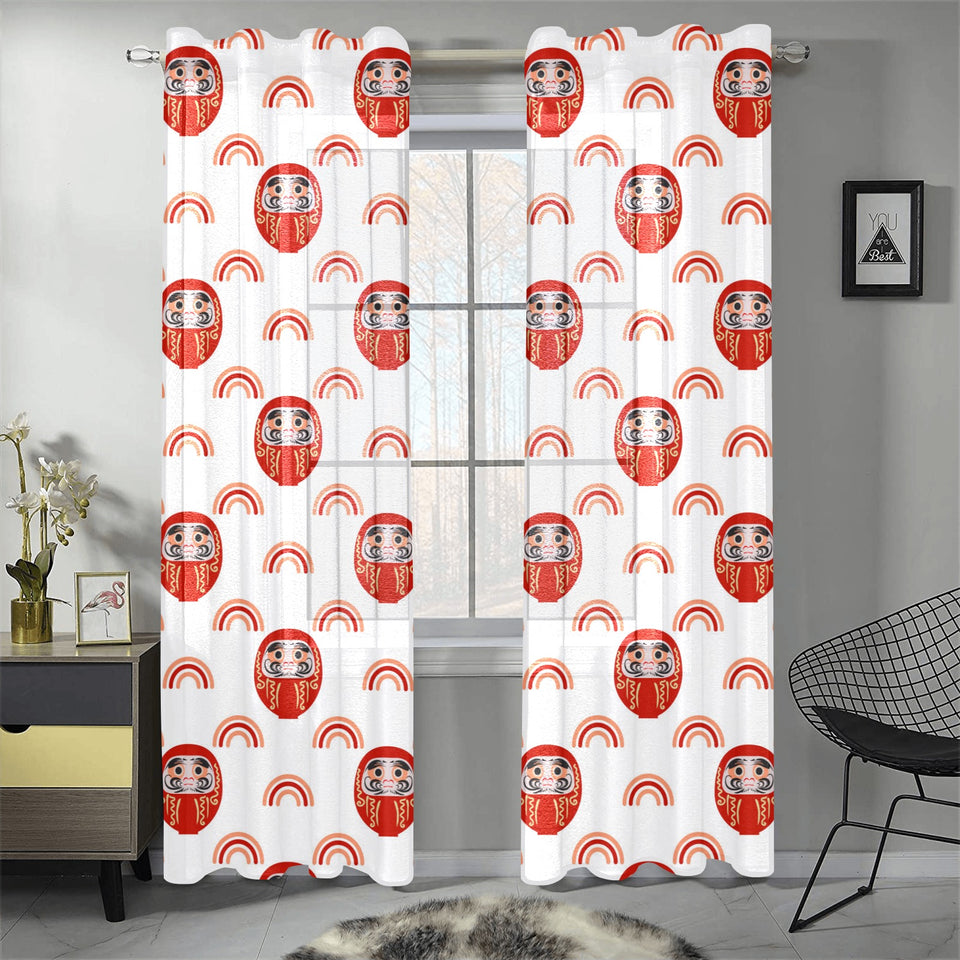 Daruma japanese wooden doll design pattern Gauze Curtain