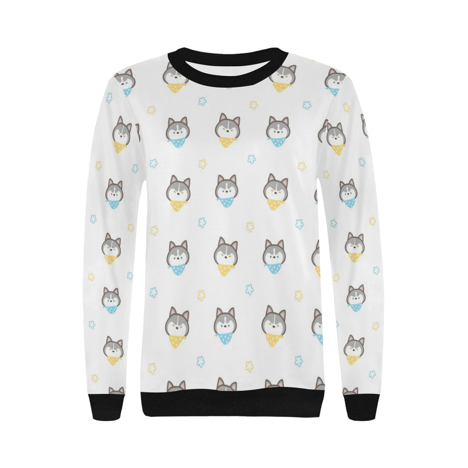 Cute Siberian Husky pattern Women's Crew Neck Sweatshirt
