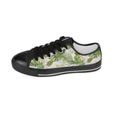 White orchid flower tropical leaves pattern Kids' Boys' Girls' Low Top Canvas Shoes Black