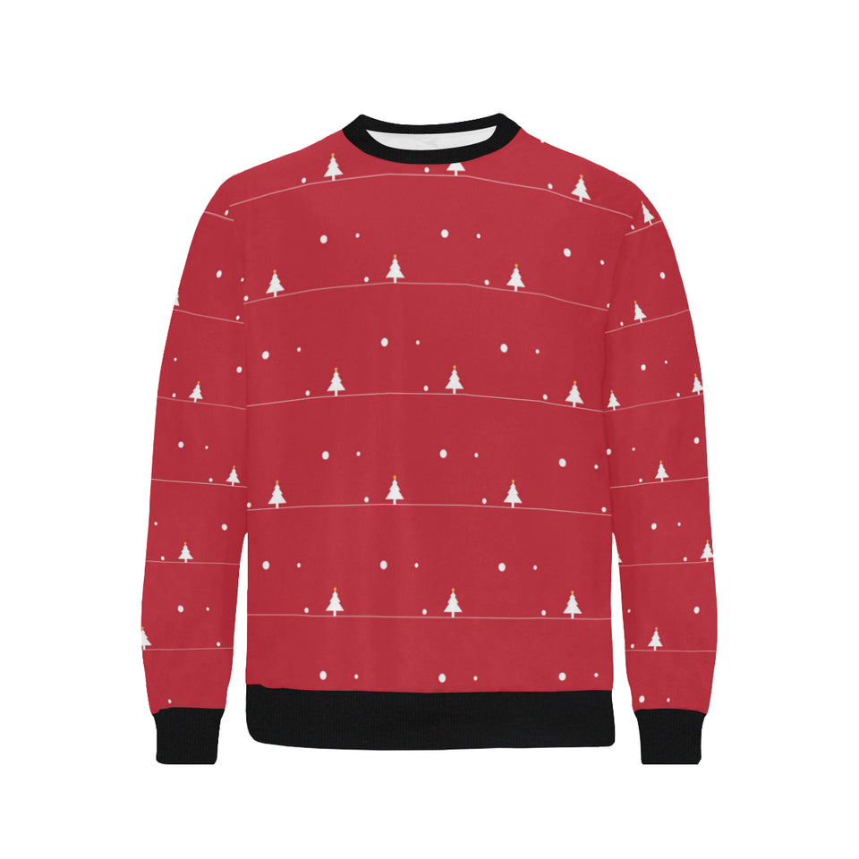 Christmas tree star snow red background Men's Crew Neck Sweatshirt