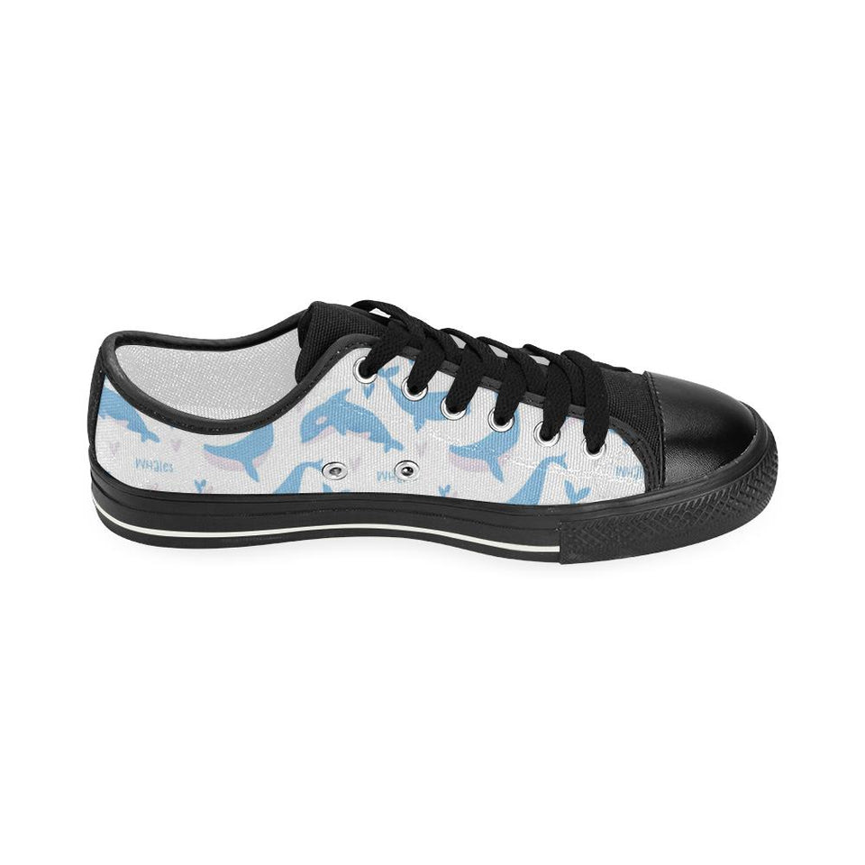 Blue whale pattern Kids' Boys' Girls' Low Top Canvas Shoes Black