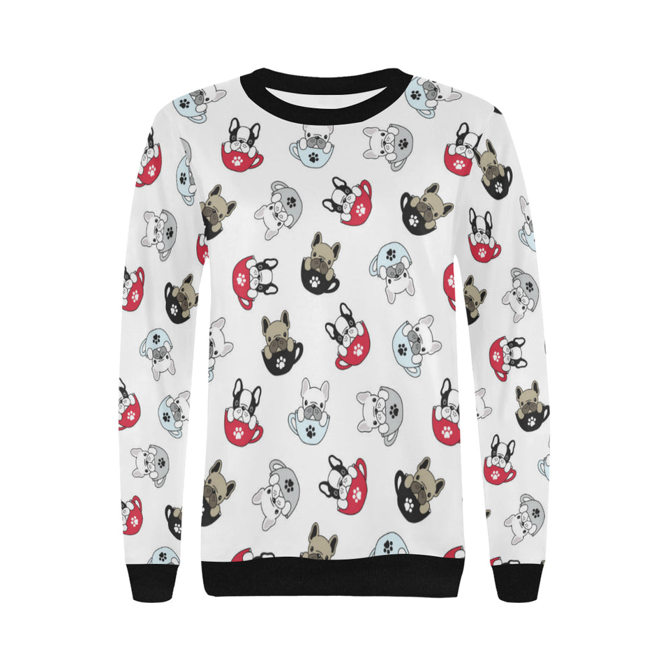 French bulldog cup paw pattern Women's Crew Neck Sweatshirt