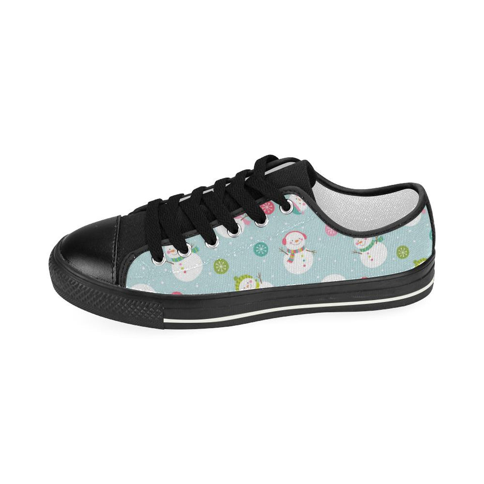 Cute snowman snowflake pattern Kids' Boys' Girls' Low Top Canvas Shoes Black