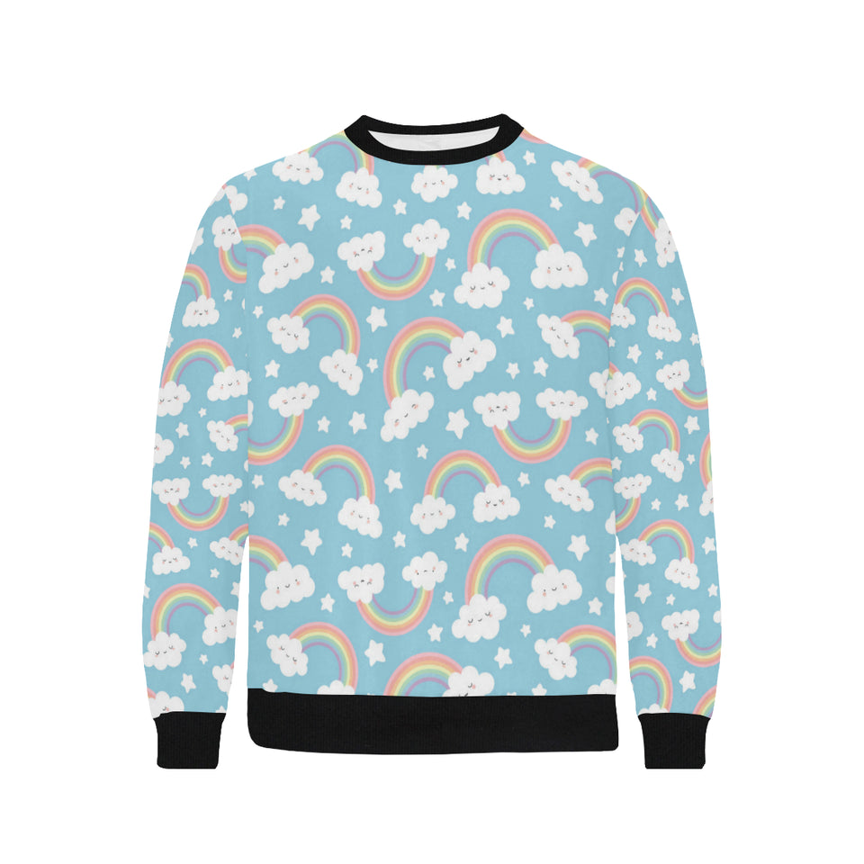 Cute rainbow clound star pattern blue background Men's Crew Neck Sweatshirt